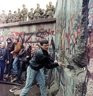 Berlin Wall coming down.