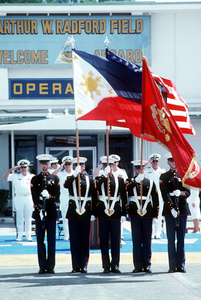 U.S. Marines American, Philippine, and USMC Flags